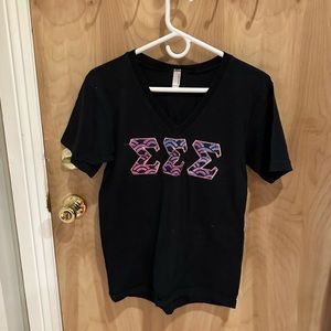 Size small black American Apparel V-neck Tri Sigma letter shirt